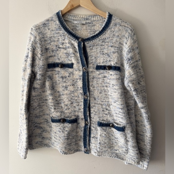 Sioni Knit Button Up Jacket Sweater Cardigan Denim and Button Details - Picture 1 of 6